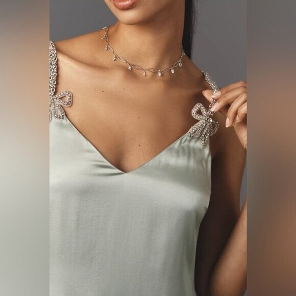 ❤️HP❤️ NWT Size L - Anthropologie 20's Vibe Silky Mini Dress in Mint - Picture 6 of 16